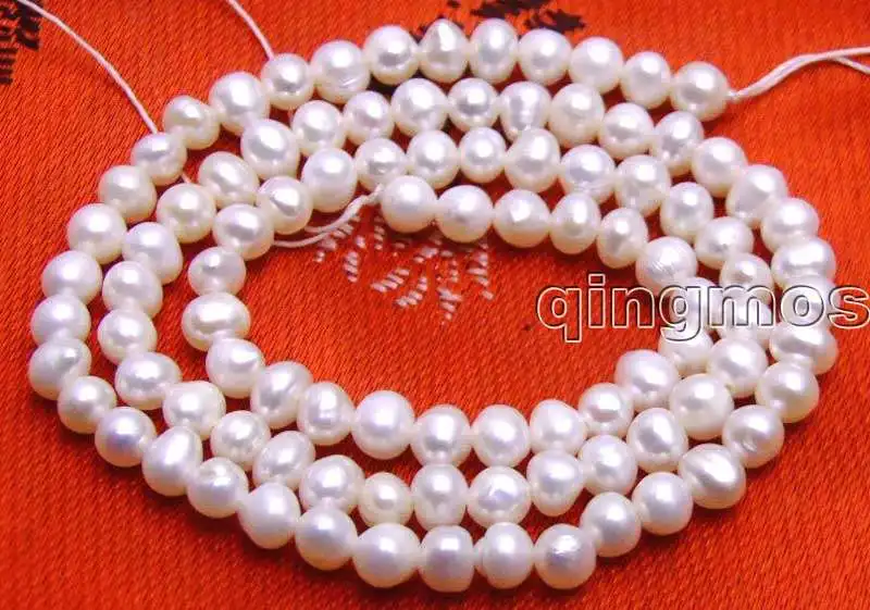 Qingmos 4-5mm Round Natural Freshwater White Pearl Beads for Jewelry Making DIY Necklace Bracelet Earring 14