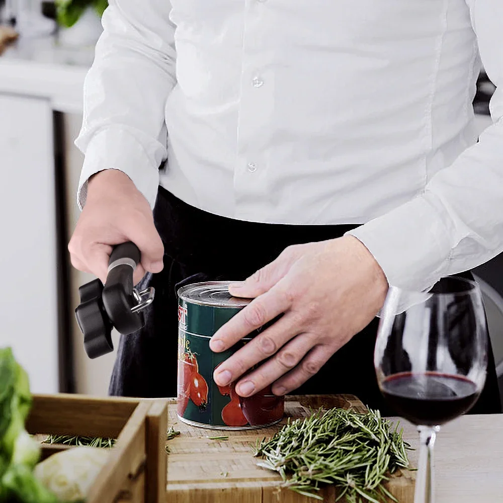 Premium Stainless Steel Manual Can and Jar Opener - Safety Side Cut Bottle Opener and Kitchen Tool