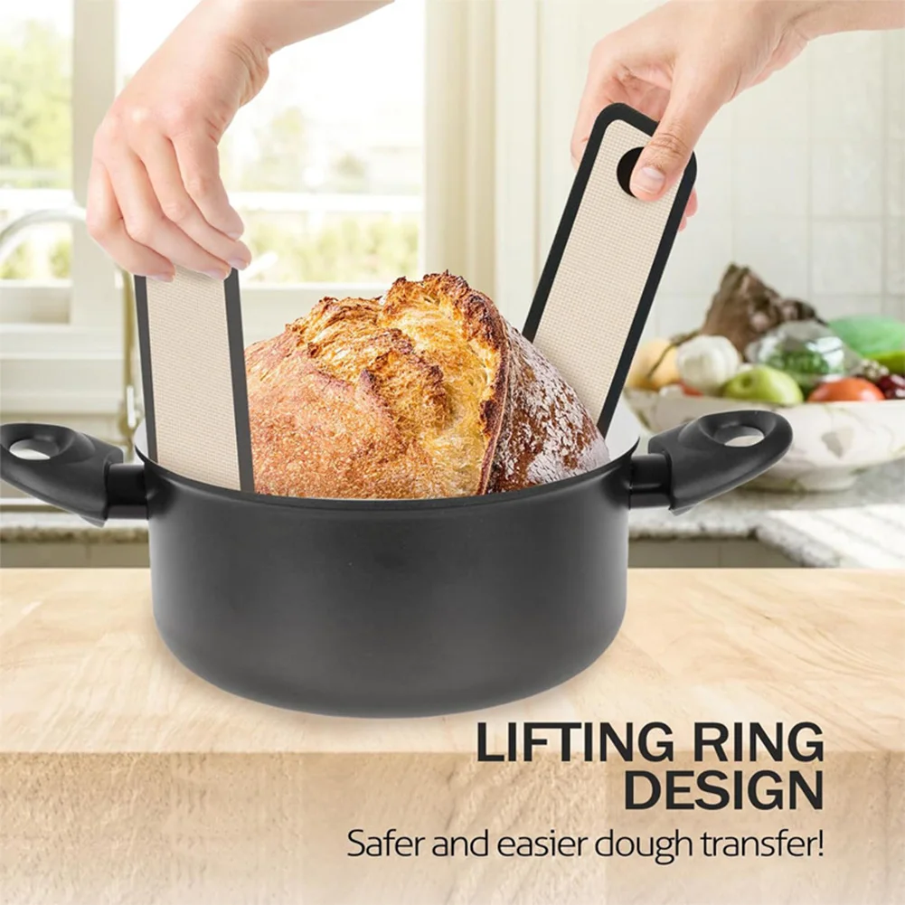 2Pcs Bread Baking Mat Reusable Non-Stick Dutch Oven Easy To Clean Bread Long Handles Sling Bakery Supplies silicone baking mat