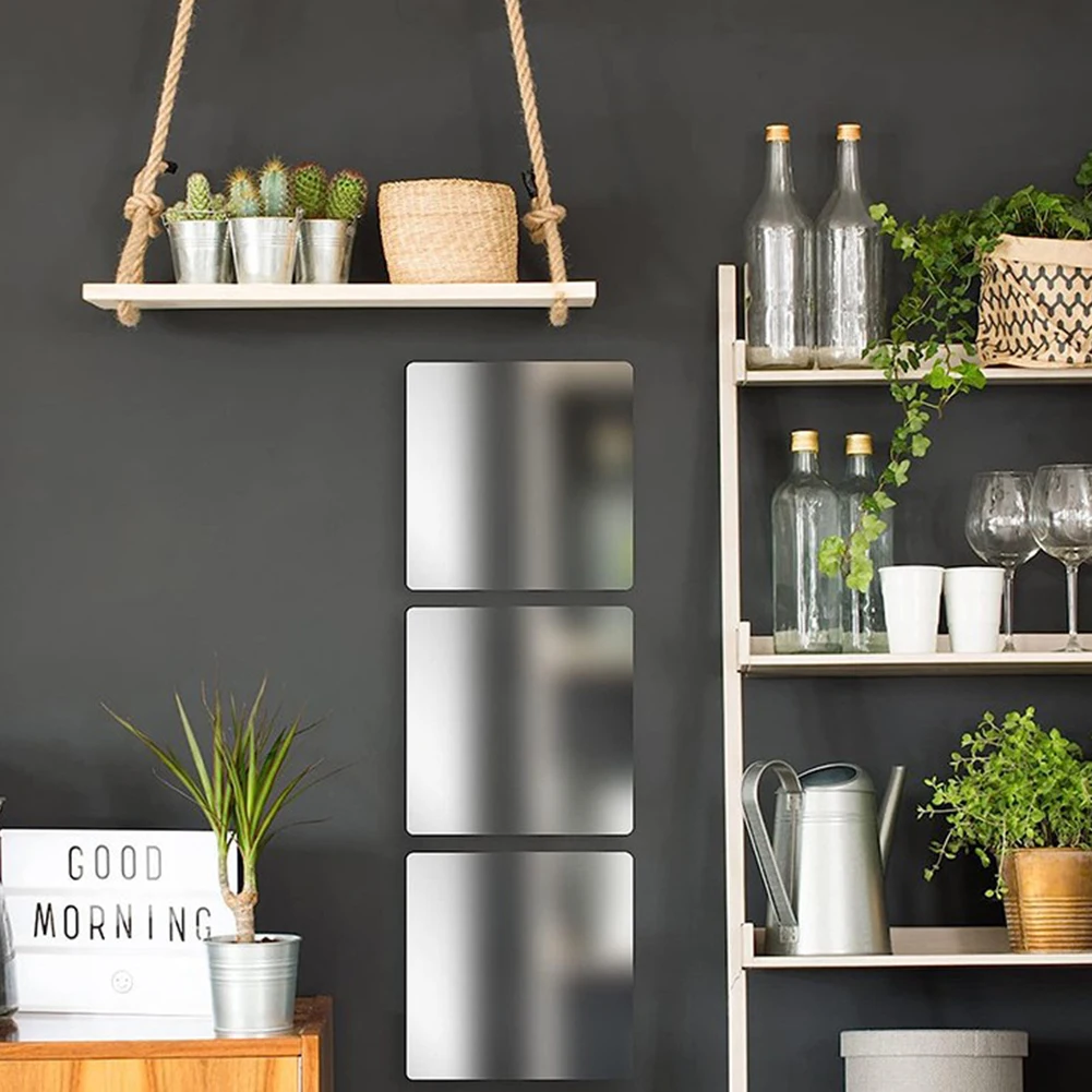 Description Picture 3 of item4PCS 15/20/30cm Wall Mirror Tiles Acrylic Decorative Mirrors Plate Self Adhesive Mirror Sheets Wall Mirror Tile Home Decoration