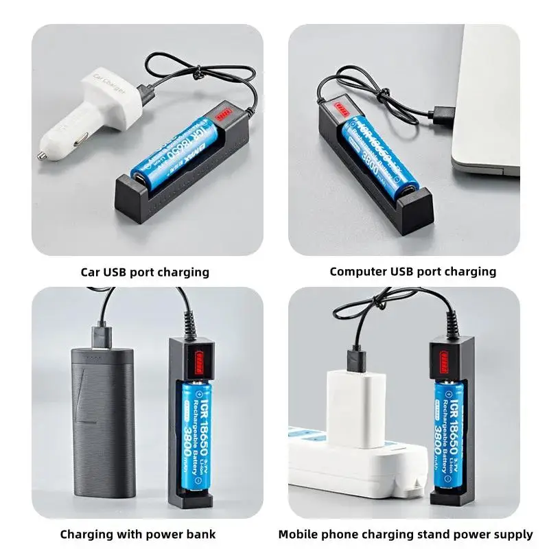 1 슬롯 USB 충전기 어댑터 3.7V-4.2V 충전식 배터리용 스마트 충전 16340 14500 18650 26650 리튬 배터리 충전기