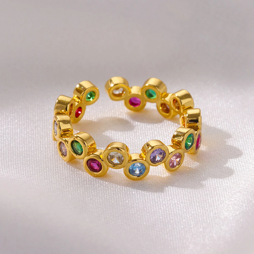 Colorful Zircon Rings For Women Gold Color Open Engagement Wedding Ring ...