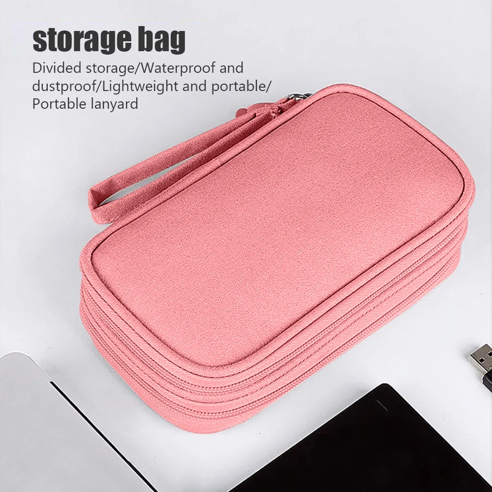 Double-Layer Accessory Organizer Dual-Zip Travel Pouch Multi-Compartment Storage Bag for Makeup Brushes Charging Cables Earphone