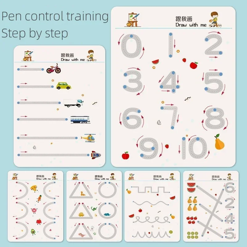 Magical Tracing Workbook Montessori Educational Writing for Children Reusable Pen Control Training Calligraphy Copybook for Kids 2