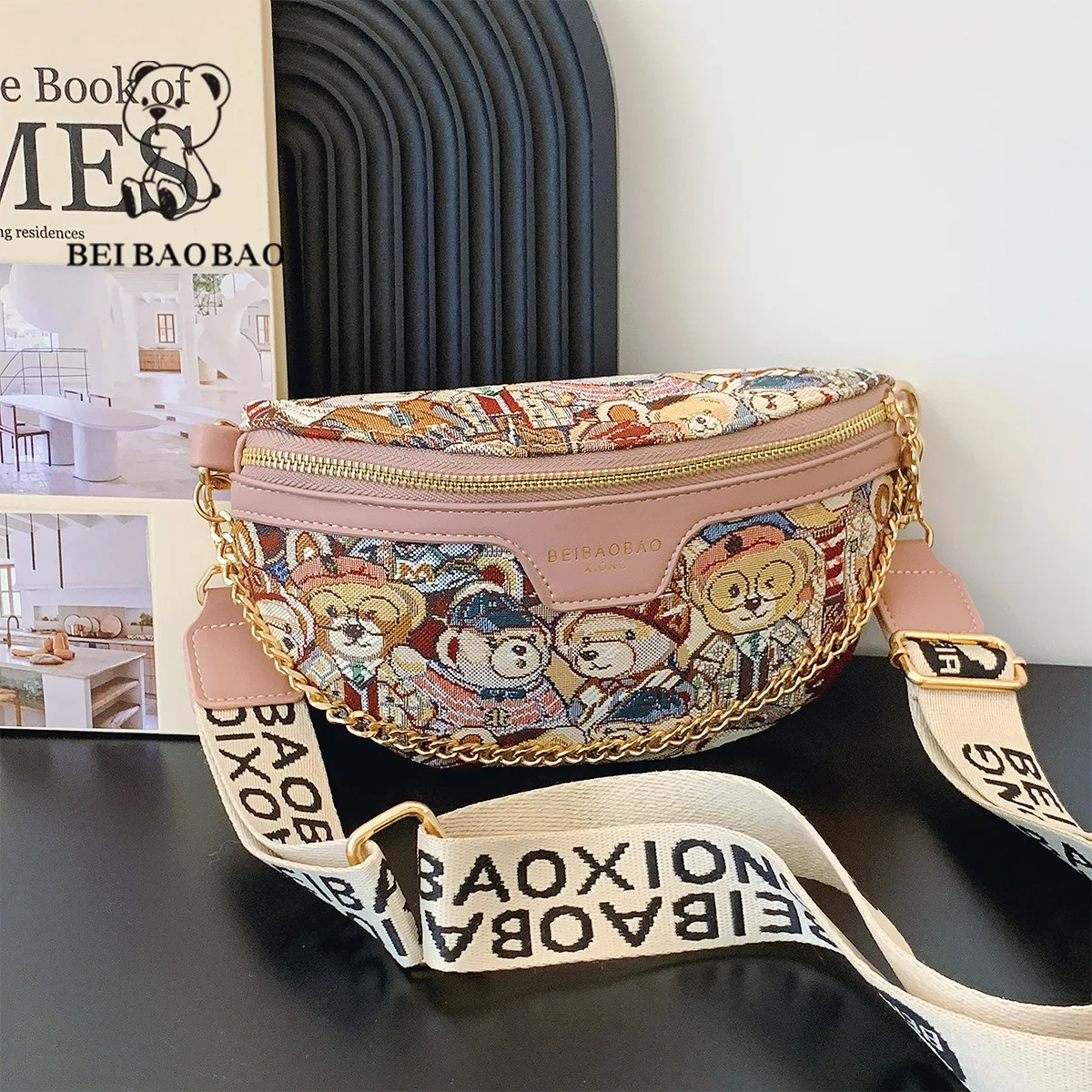 Beibaobao Summer New Fashionable Canvas Small Bag Bear Shoulder Cross Shoulder Lightweight Chest Bag Women's Waist