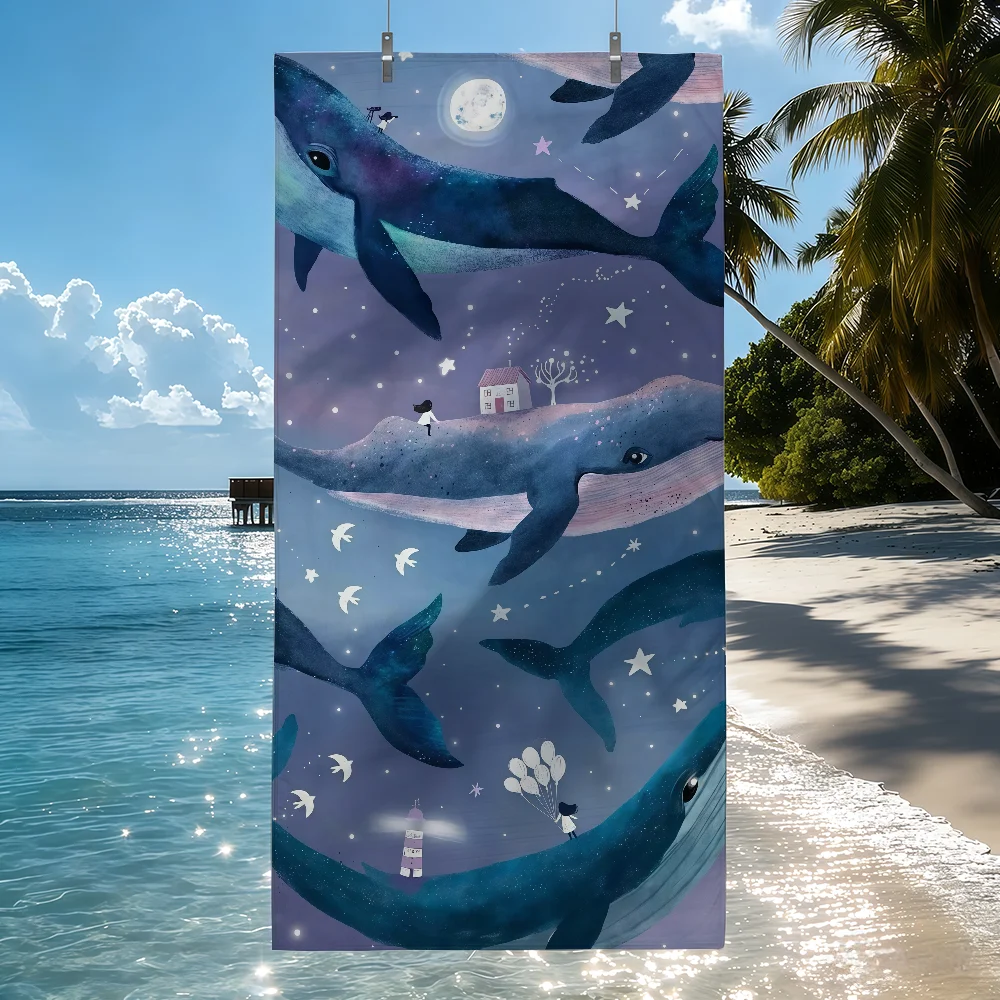 Serviette de plage séchage rapide imprimé requin baleine piscine_voghion.com