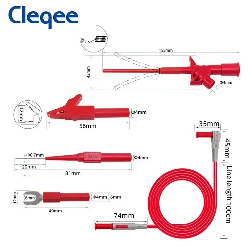 Cleqee P1300 Series Multimeter Test Lead kit 4mm Banana Plug Cable Test Hook Clip Probe Alligator Clip Automotive Tool Kit