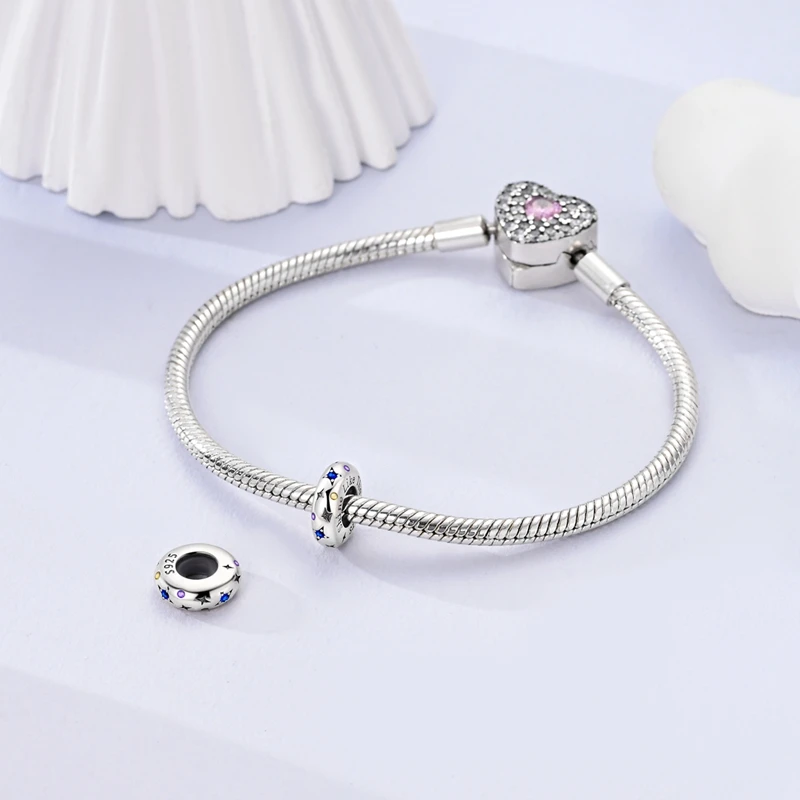 925 Sterling Silver Little Van Gogh Starry Sky Charms Bead CZ Zircon Shining Star Dangle Fit Original Bracelet DIY Women Jewelry