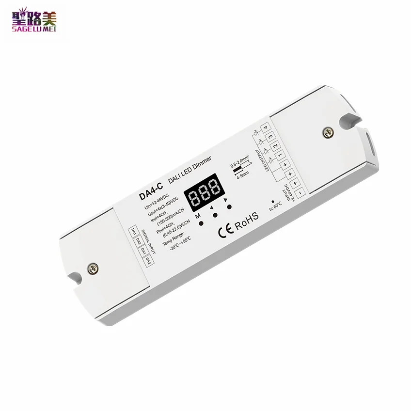 

350-1200mA Or 150-500MA 12V-48VDC Constant Current 4CH DALI Dimmer DA4-C（DT6）24V 4 Channel CC Controller Drives LED Chip Lamp