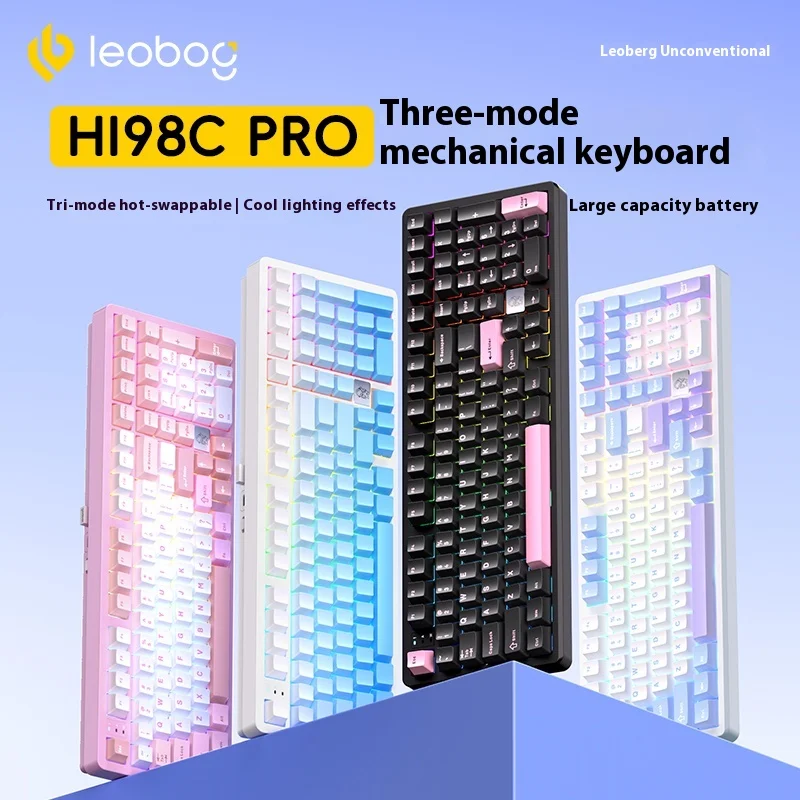 LEOBOG Hi98Pro 기계식 키보드 3 모드 2.4G 블루투스 무선 키보드 Hi98C Pro 게이머 키캡 PBT 맞춤형 게이머 키보드 선물