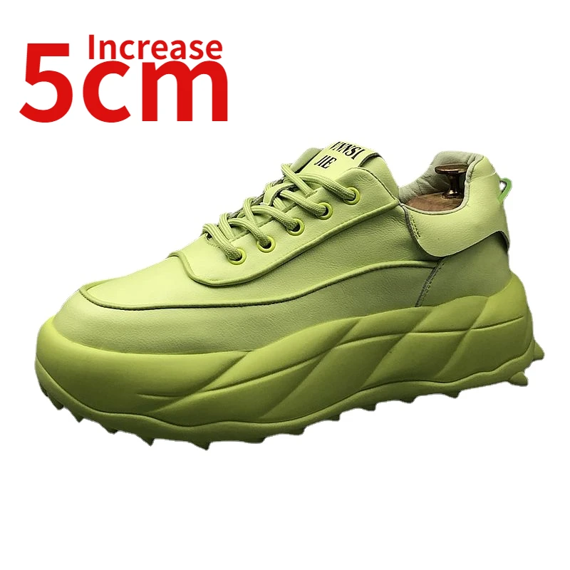 

European Breathable Trendy Design Dad's Shoes Men's Increased 5cm Summer Sports Casual Elevator Shoes Thick Sole White Shoes Man