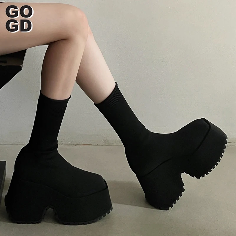 GOGD 여성 고딕 플랫폼 앵클 부츠, 청키 힐, 할로윈 니 하이 부츠, 펑크 스타일 오토바이 부츠, 브랜드 패션, 신상 Best5