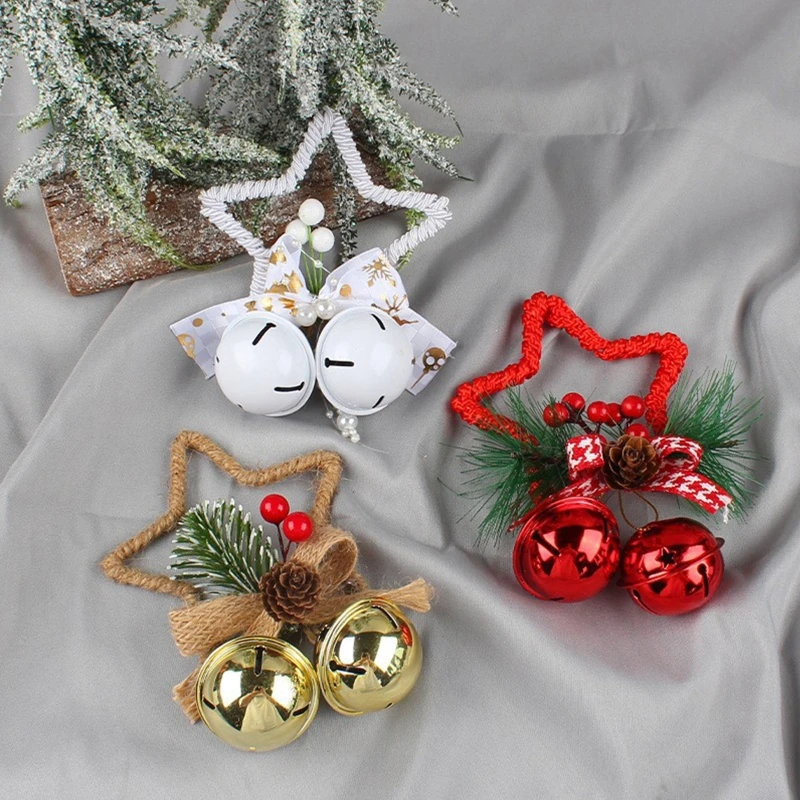 Christmas Bell Ornaments, Metal Jingle Bells with Bowknot and Holly Berry  for Christmas Tree Decorations, Window Door Christmas Holiday Party  Supplies, Gold 