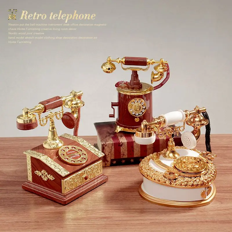 European Retro Nostalgic Dial Phone Landline Shape Music Box Plastics Retro Style Tabletop Living Room Decoration Ornament ZE914