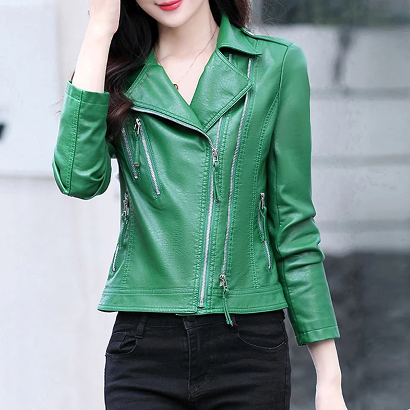 

Spring Autumn Pu Faux Leather Small Jacket Women Zipper Slim Short Biker Jackets Coat Female Outwear Veste Femme Tops