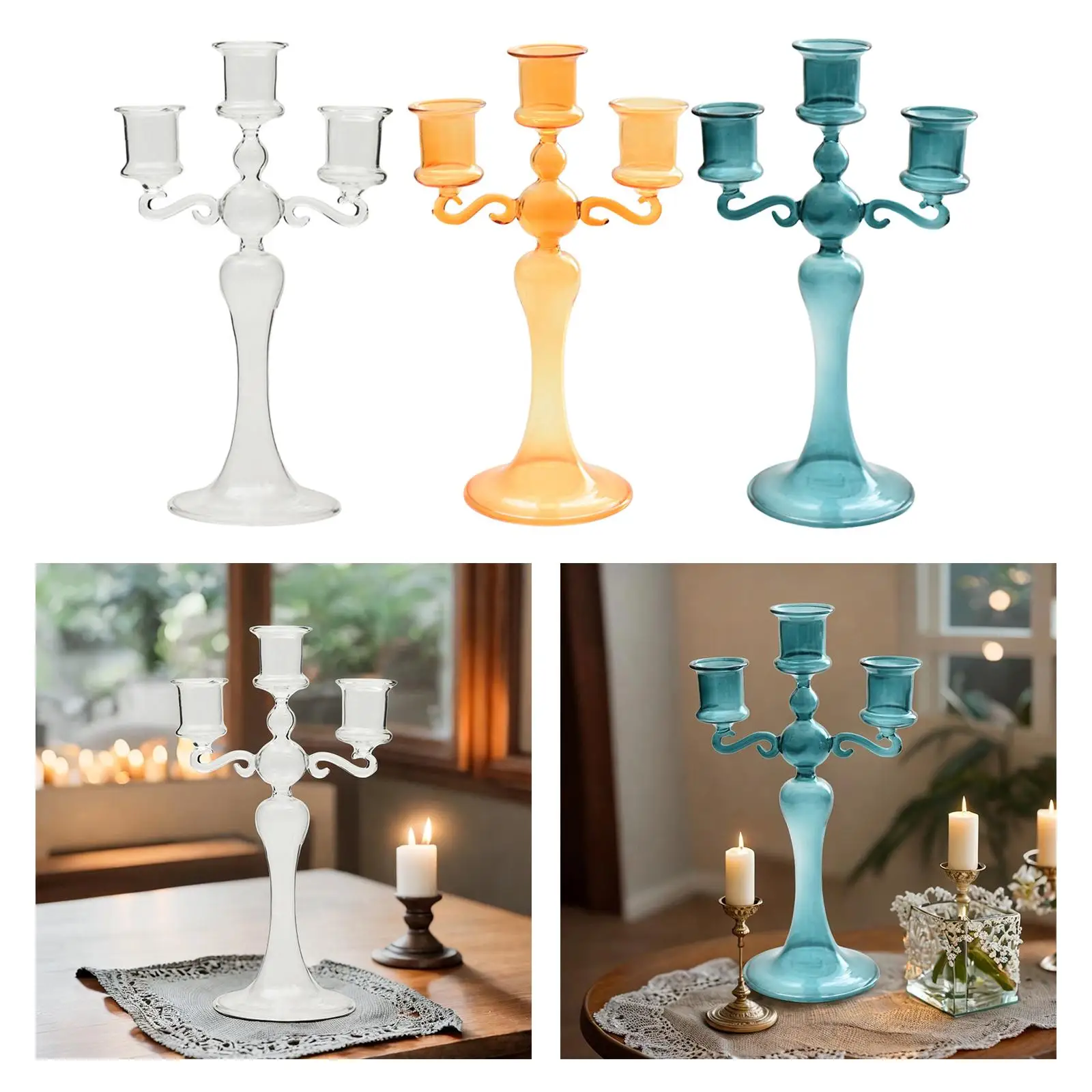 Portacandele in vetro, arancione e rosa, set da 2, decorativi