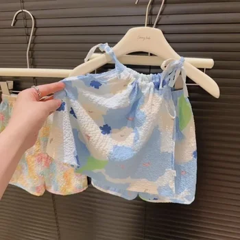 2pc set Kids Girl Clothing Fashion New Baby Girl Sling Set Summer Thin Loose Children Camisole + Shorts Suit Girls Outfits 1