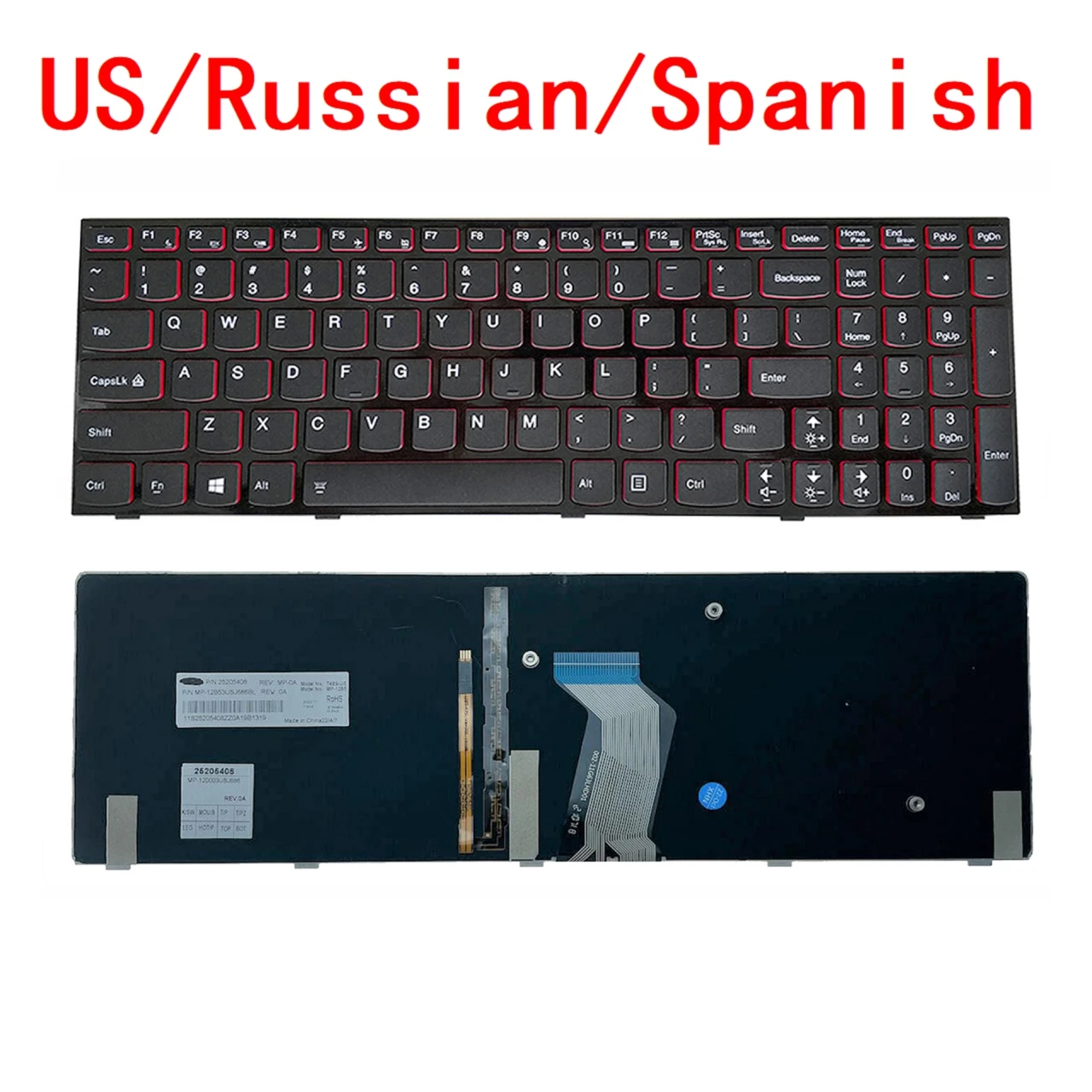 Teclado Retroiluminado para Lenovo Eua Russo Espanhol Laptop Notebook Substituição do pc Y500 Y500n Y500nt Y510 Y510p Y590 Y590n Novo