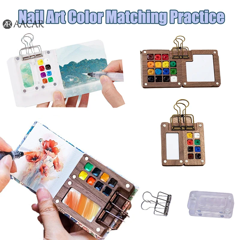 Professional Empty Wooden Nail Art Mini Nail Art Practice Paint Palette 8 Grid Paint Palette Tray Painting Practice Supplies