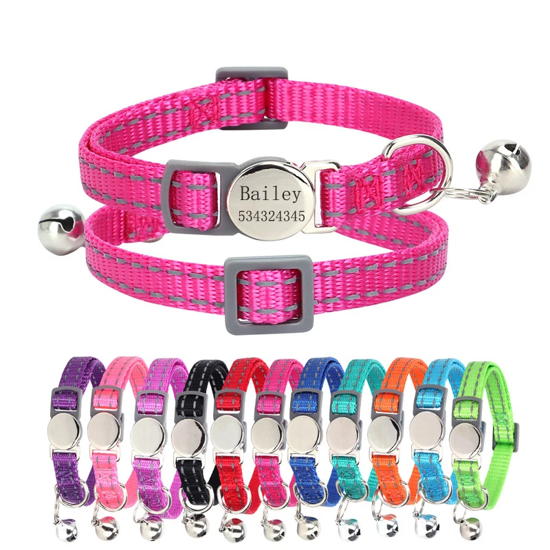 

Cat Collar with Name Bell Reflective Personalized Cat Collar Custom Engraved Safety Breakaway Collar for Cat Kitten Small Dogs