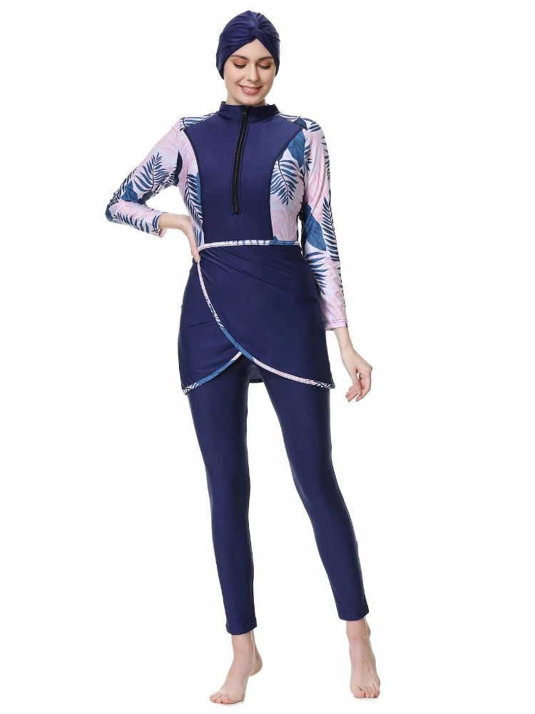3 Pezzi Costumi Da Bagno Modesti Musulmani Per Le Donne Copertura Completa Islamico Manica Lunga Burkini Turbante Maillot De Bain Musulmans Maillot Fe