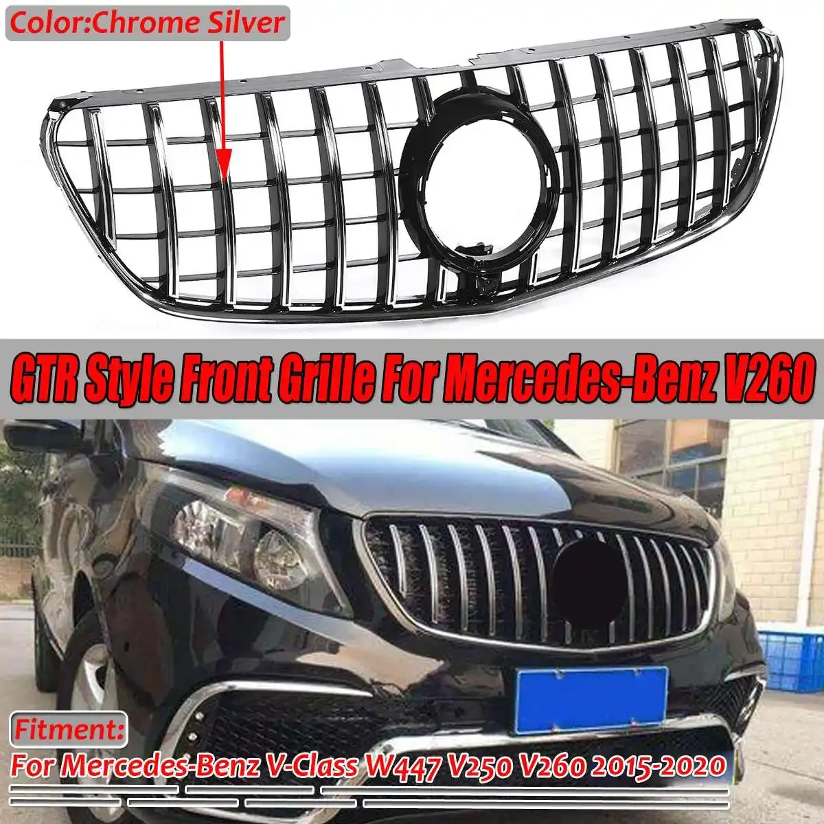 

GTR Style Front Upper Bumper Grill Grille Racing Grills For Mercedes For Benz V-Class W447 V250 V260 2015-2020 Front Grill