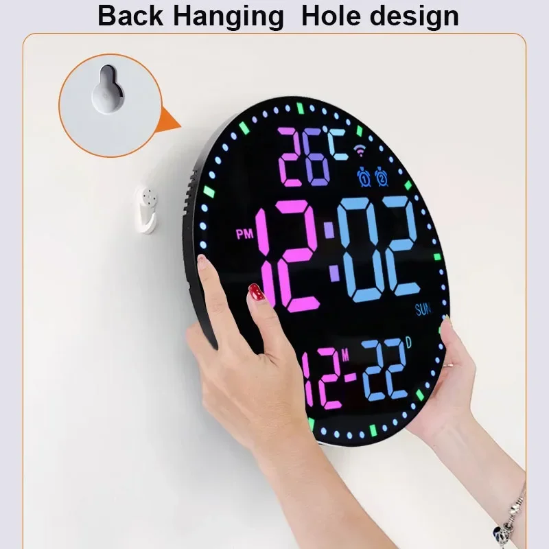Smart Wifi Colorful LED Large Digital Wall Clock Temperature Date Week Display Dual Alarms Digital Clock 12/24h HomeDecor Remote 5