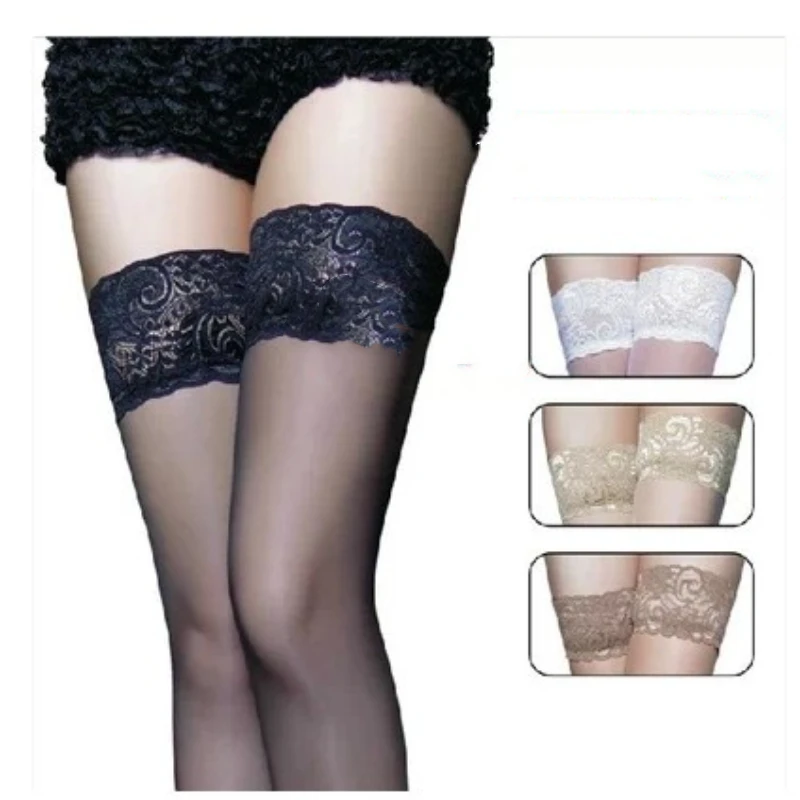 Elegant Sheer Lace Thigh High Stockings with Anti-Slip Design