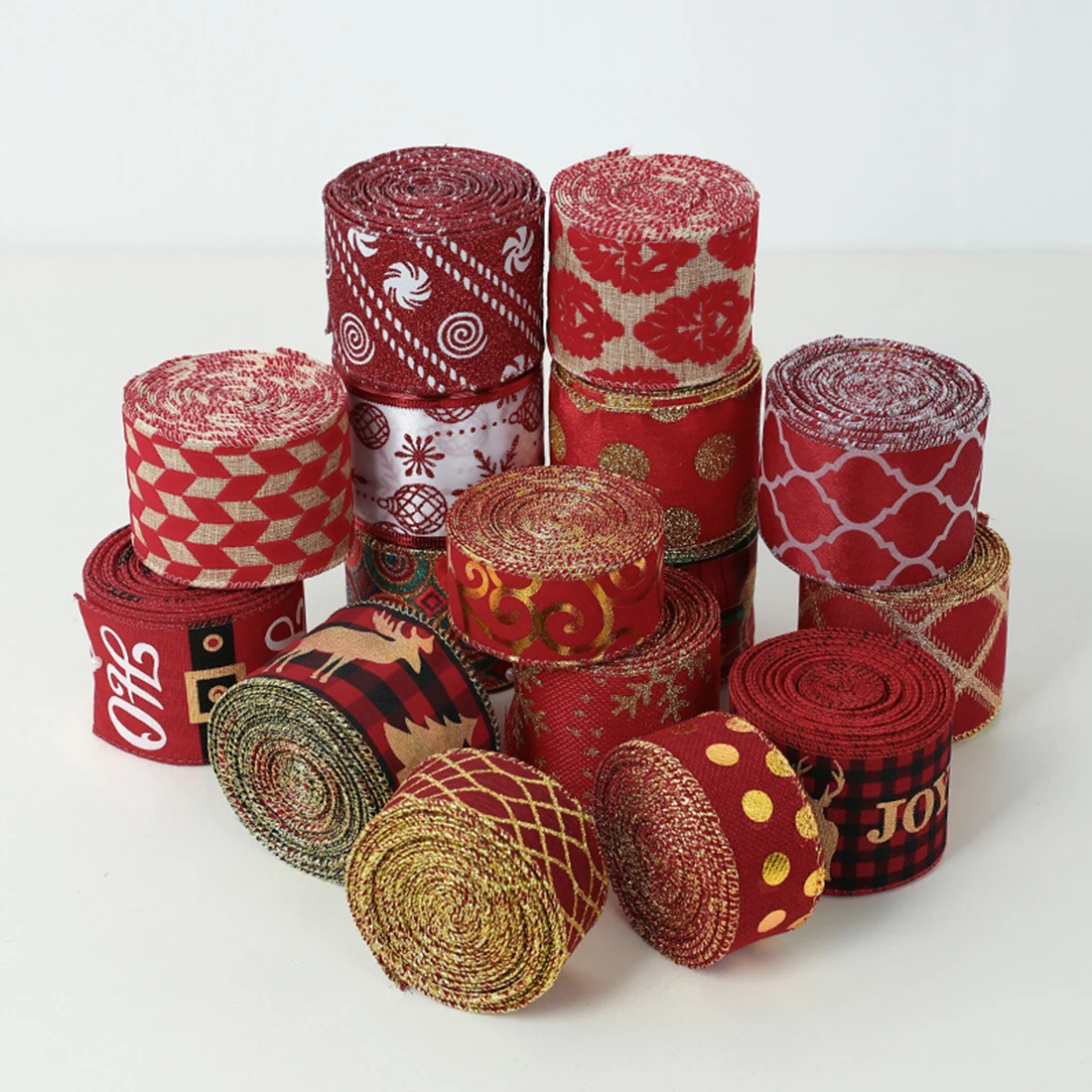 2M/Roll Ribbon Webbing Plaid Imitation Hemp Ribbon Gift Wrapping DIY Christmas Bows Crafts With Wired Edge Xmas Tree Decor