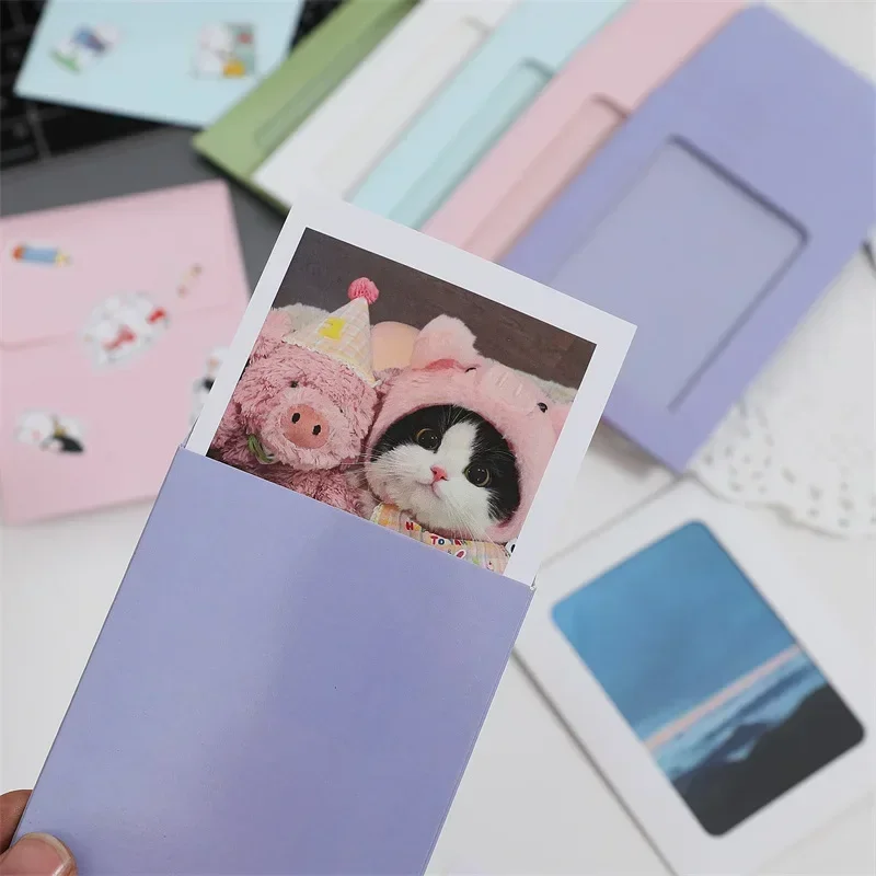 Macaron Transparent Window Envelopes Paper Card Holder DIY Photo Frame Storage Gift Packaging Bag Kawaii Pocket Envelope 5/10pcs