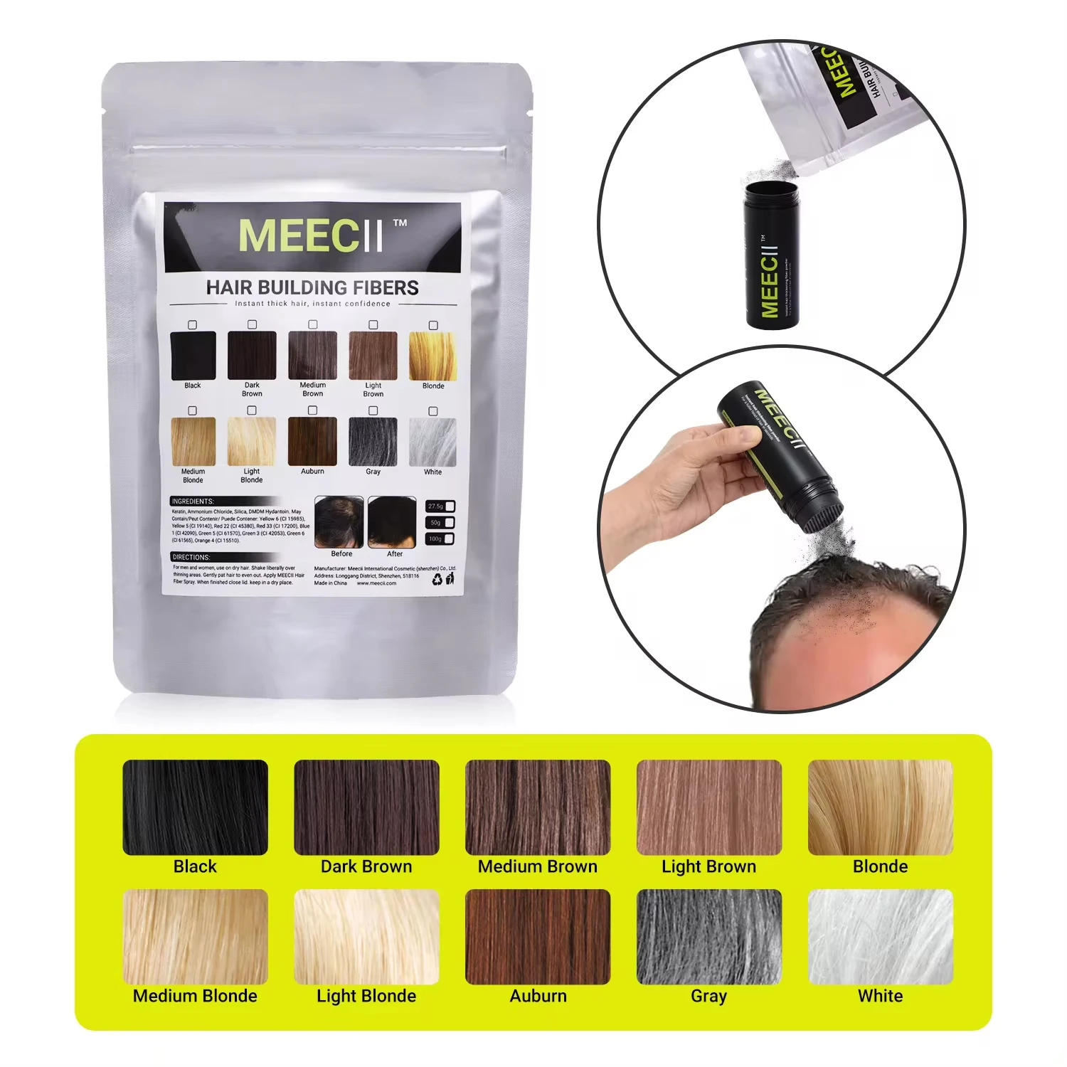 100g Hair Fibers Keratin pulver Thickening Spray Hair Building Fibers Refill Powders Bag Pack