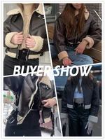 Ailegogo Winter Women Streetwear Faux Lamb Leather Fur Short Jacket with Belt Moto Biker Thick Warm Sheepskin Coat Outwear - Image 5