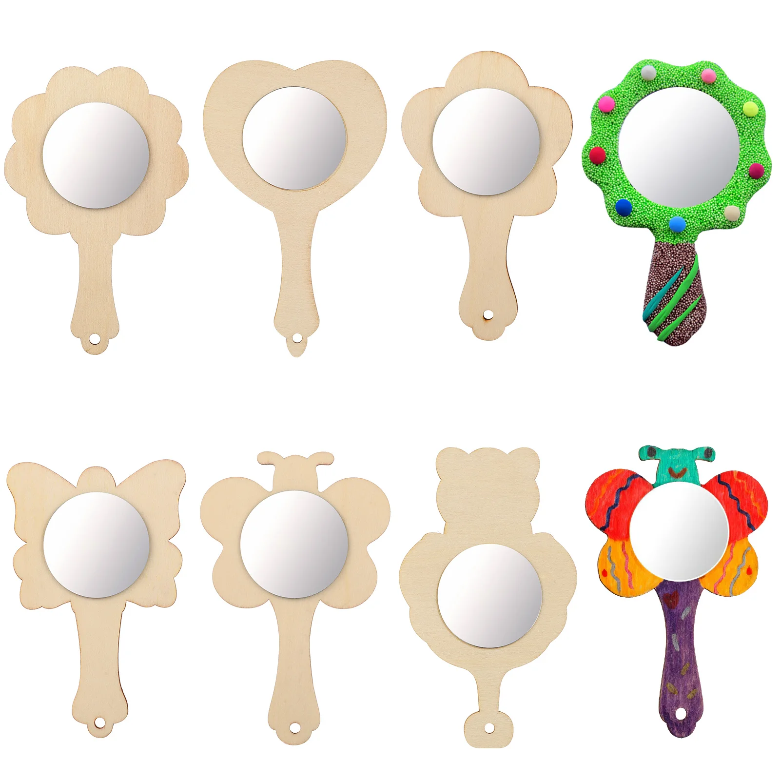 18 Pcs 공예 그림을위한 천연 나무 거울 어린이 교육 미완성 프리미엄 휴대용 미니 나무 거울 장난감 크리 에이 티브
