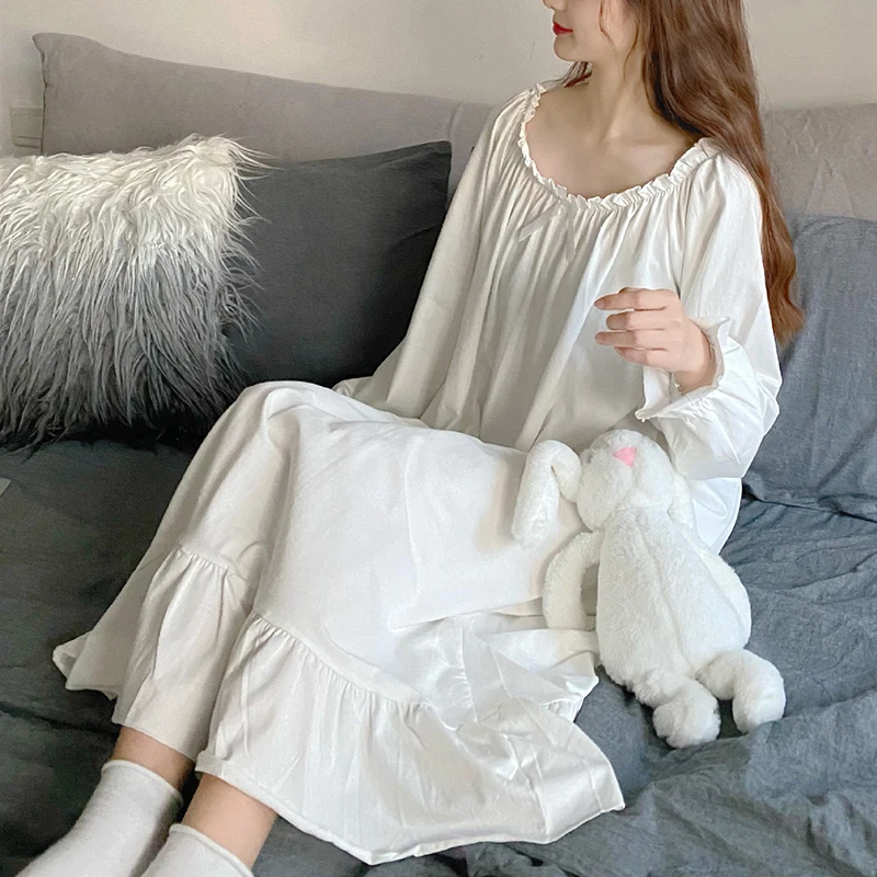 Cotton Nightgowns for Women New Long Sleeve Night Dress Large Size Loose White Nightdress Ladie's Casual Nightwear Nightshirt - Image 2