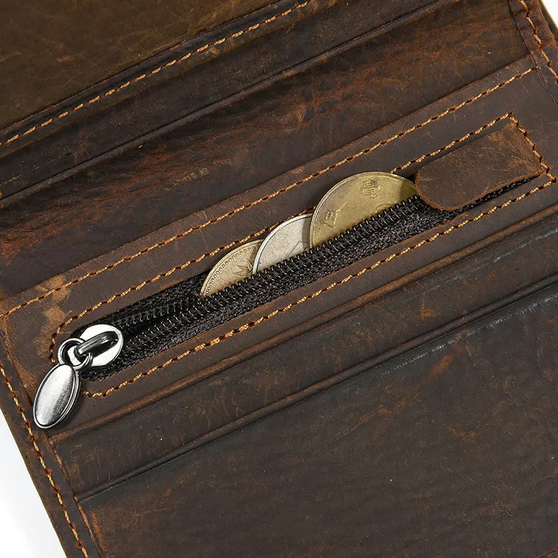 Crazy Horse Leather Bifold Wallet Men's Genuine Leather Coin Purse Top Layer Cowhide Short Wallet