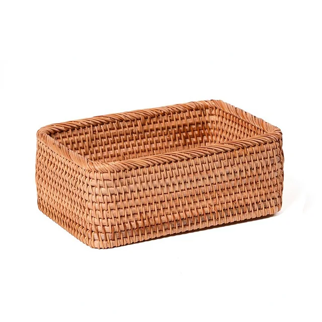 Kézzel Szőtt Rattan Fonott Kosár Gyümölcs Tea Snack Kenyér Kozmetikai Téglalap Alakú Tároló Doboz Háztartási Konyhák - Image 4