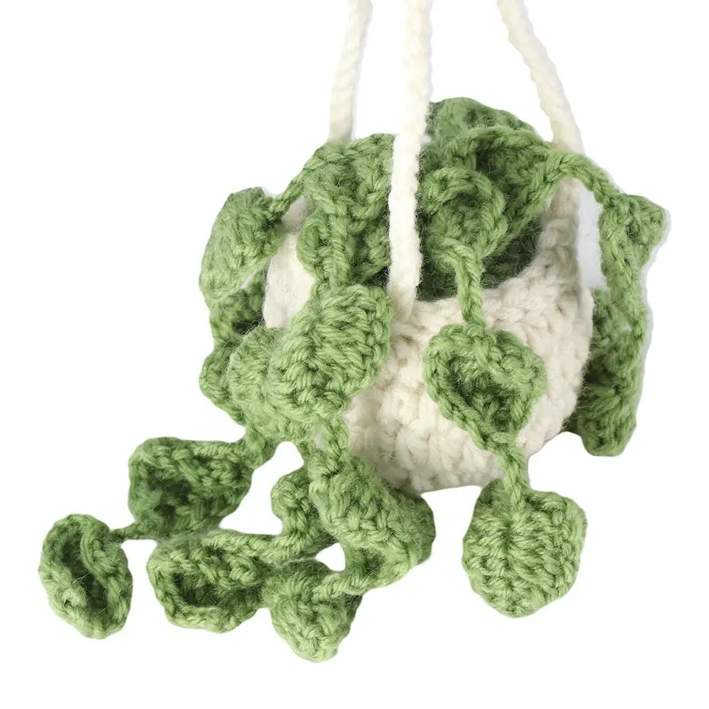 Mirror Hanging Handmade Car Decor Car Basket Hanging Plant Crochet Pendant Crochet Potted Pendant Car Potted Plants Pendant