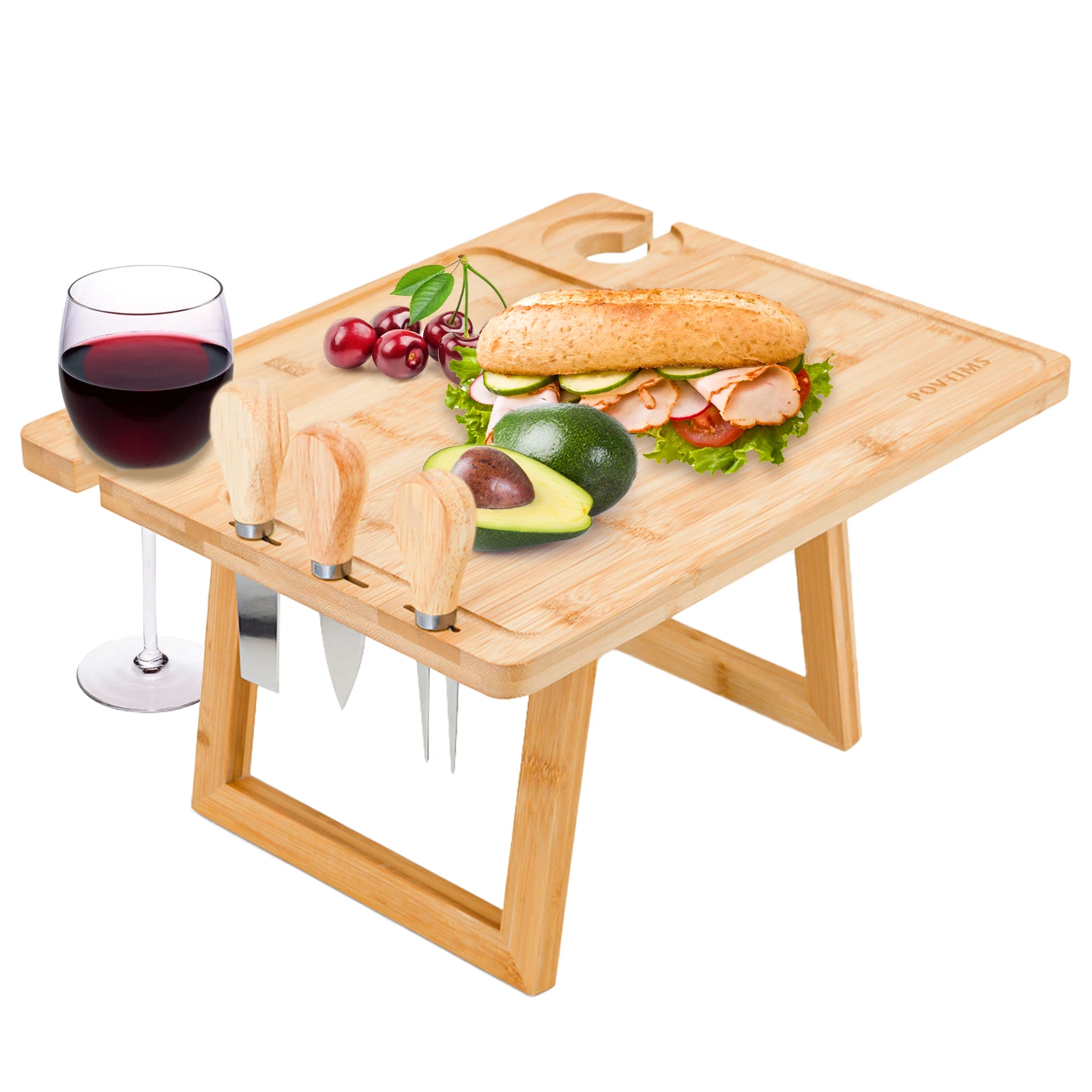 Portable Outdoor Picnic Table with Wine Glass Holder for Camping