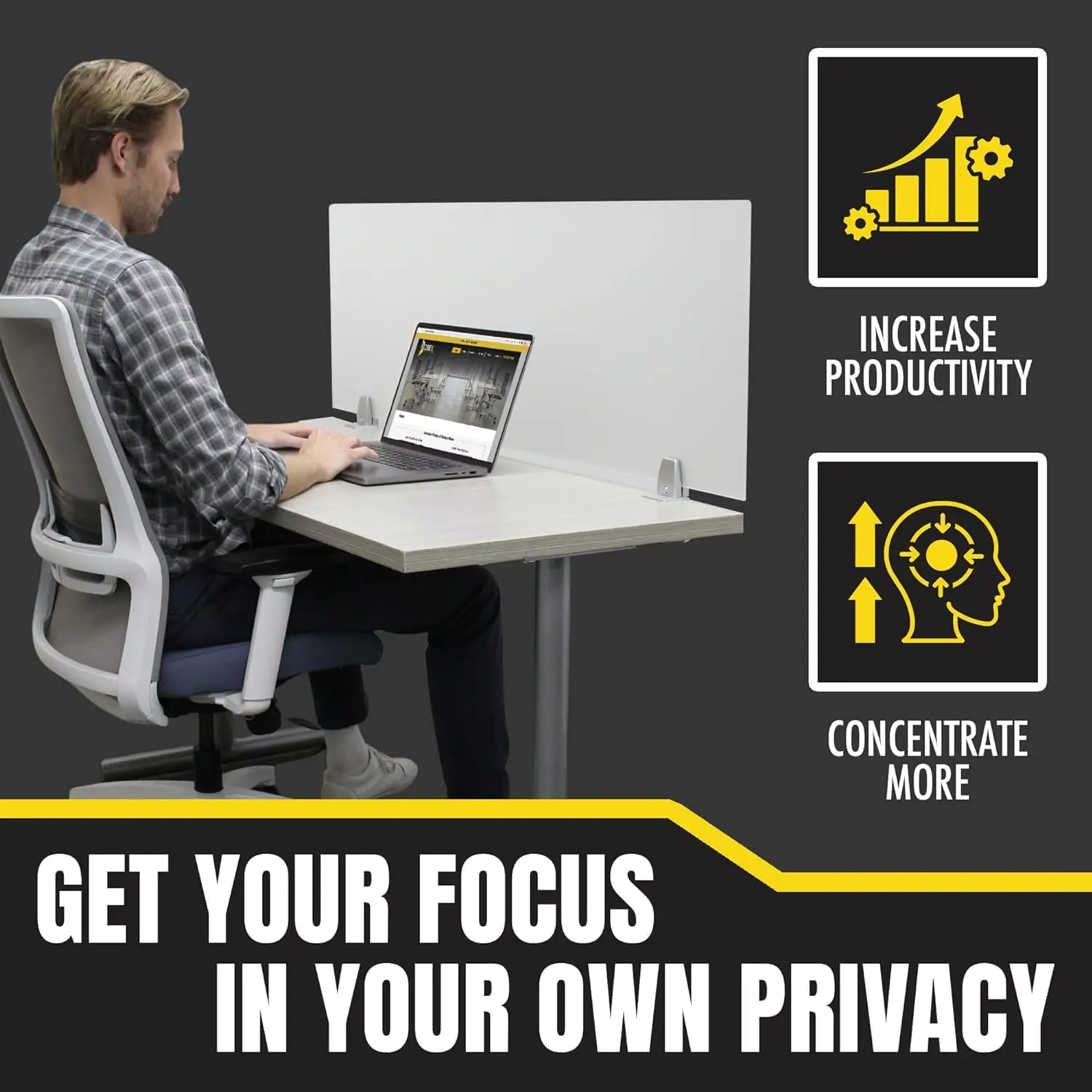 Frosted Acrylic Desk Mounted Privacy Panel, 12"", Aluminum 5