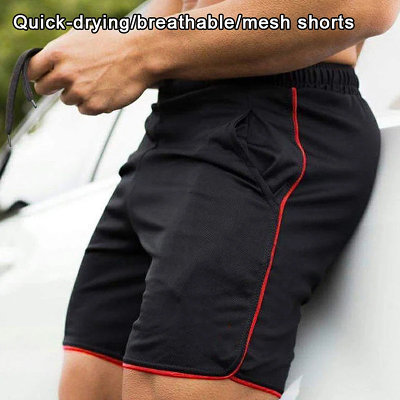 

Elastic Waistband Workout Fitness Men Sports Shorts Thin Mesh Quick Dry Casual Running Training Breathable Beach Pants