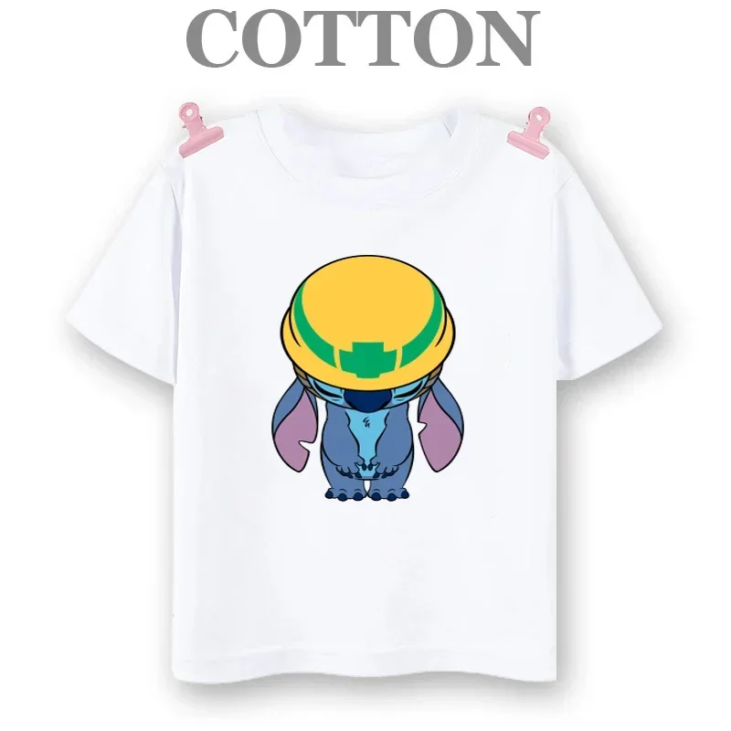 Camiseta de algodón Lilo Stitch Anime Verano Múltiples Moda Niños Niños Camisetas Cuello Redondo Casual Manga Corta Top