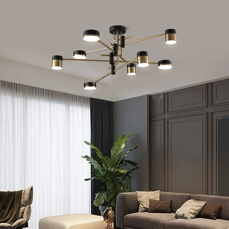 LED Chandelier Nordic Ceiling 3 Color Dimmable Living Room Office Kitchen Lighting Gold Black