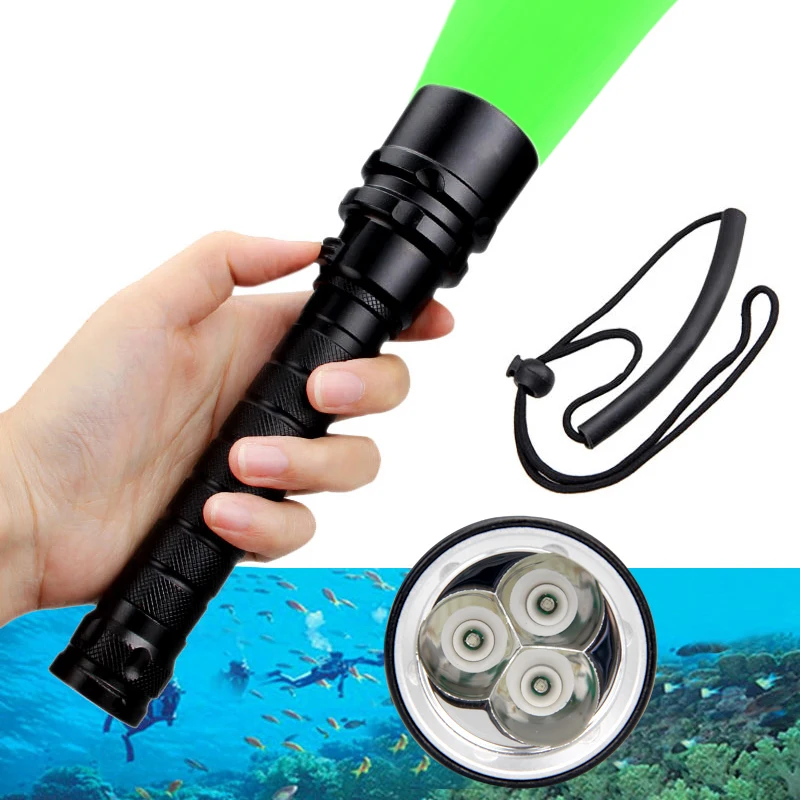 2000lm Rechargeable 3x XPE Green LED Scuba Diving Underwater Flashlight Torch Light Lamp