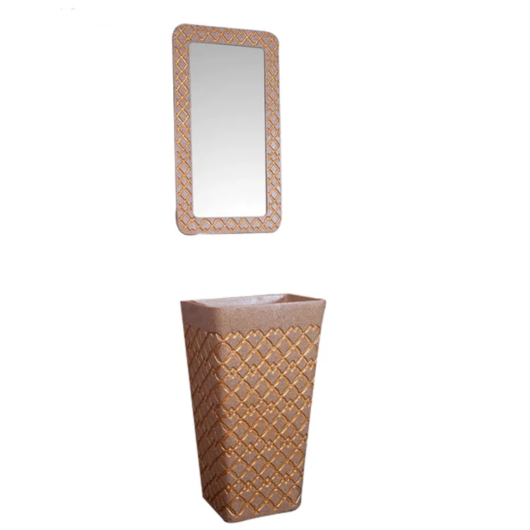 

High Quality Bathroom Acrylic Stone Stand Alone Sink Solid Surface Freestanding Pedestal Hand Wash Basin