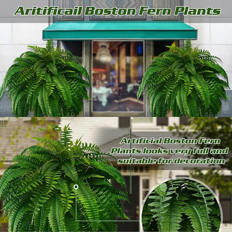 Lebensechte künstliche Boston Farn gefälschte Kunststoffpflanzen Dekorationen UV-beständig für Outdoor Home Kitchen Decor Gartendekoration – Detail 6
