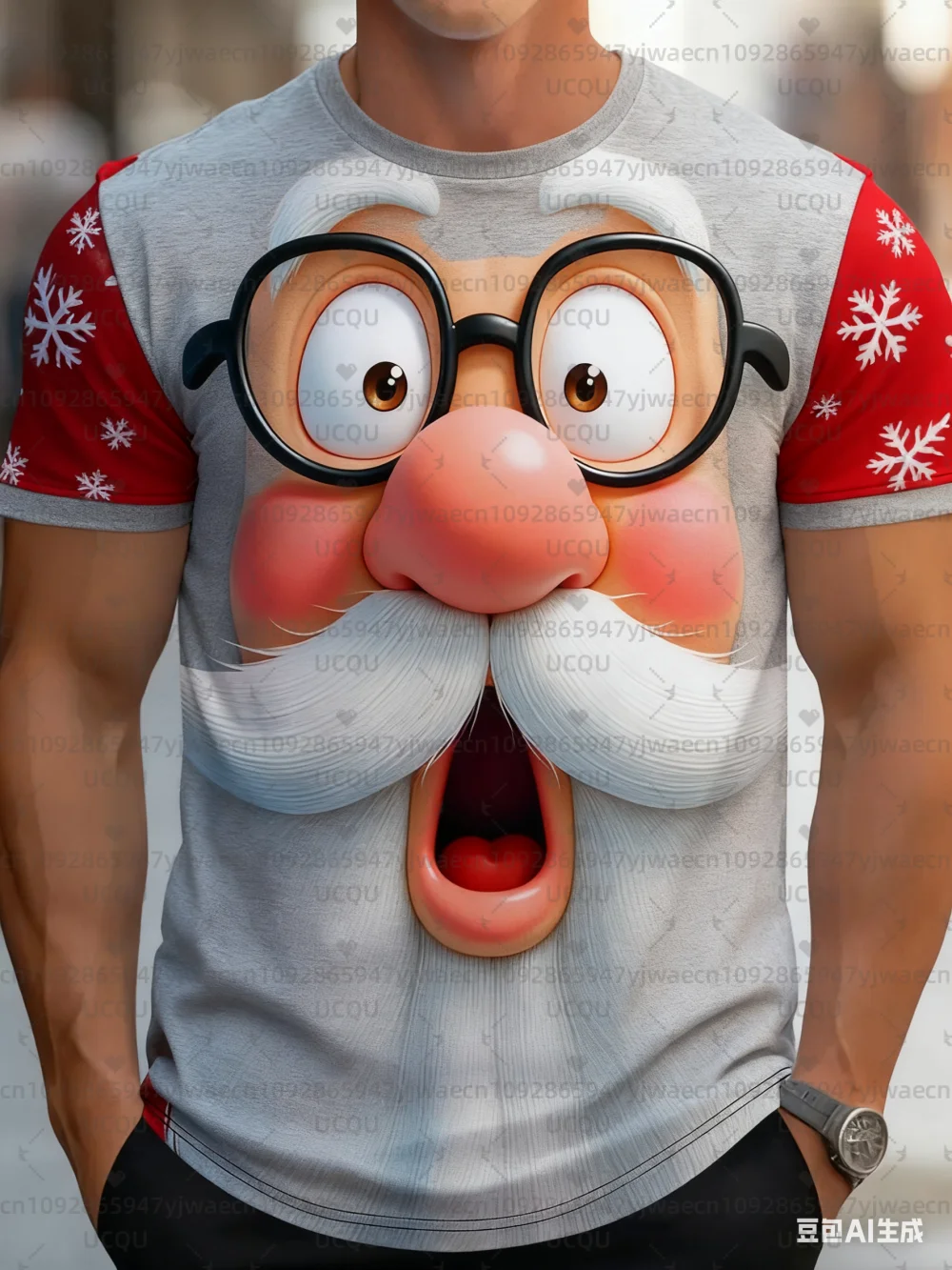 Sommer-T-Shirt für Weihnachtsfeiern, Herren, Damen, Weihnachtsmann, lustiges Grafik-T-Shirt, 3D-Druck, Rundhalsausschnitt, kurze Ärmel, lässig – Detail 7