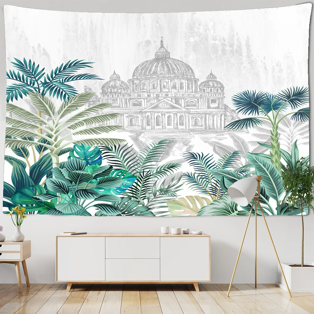 

Tropical Plant Printed Tapestry Wall Hanging Nordic Ins Home Living Room Bedroom Fabric Background Decoration Wall Rug Yoga Mat