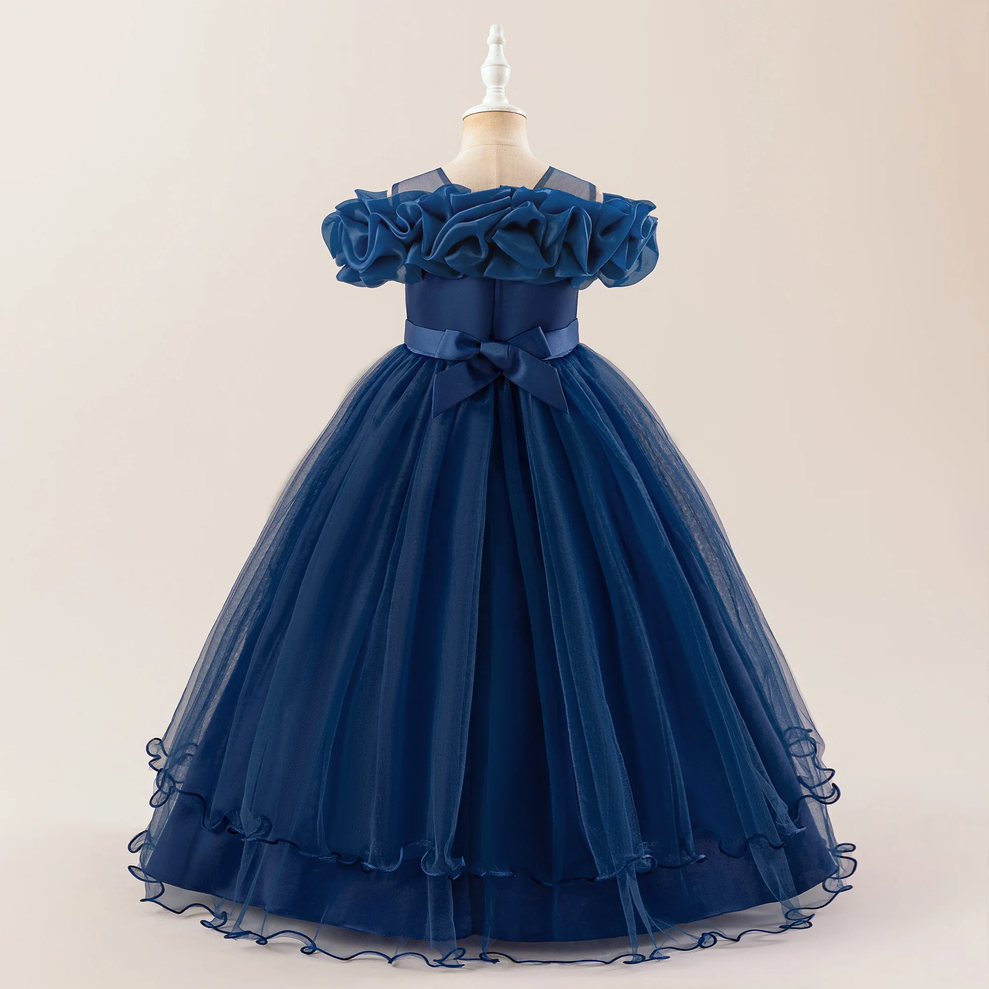 Mode Blume Party Mädchen Kleider Elegante Erstkommunion Hochzeit Tüll Brautjungfer Prinzessin Kleider Mädchen Schleife Weihnachten Kostüm – Detail 27