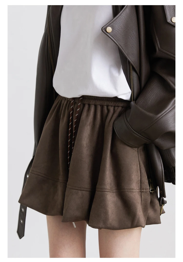 CHIC VEN Women Mini Skirts Casual Retro Flower Bud Suede Half Skirt High Waisted A-line Ladies Clothes Spring Autumn 2025