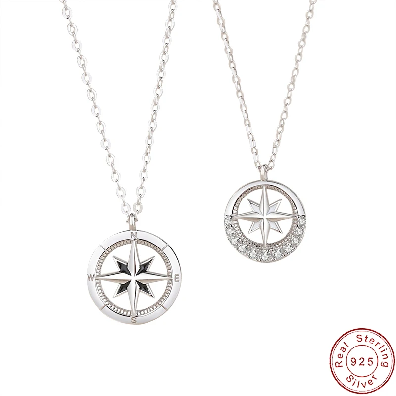 JIALY AAA CZ Star Compass S925 Sterling Silver Couple Necklace Simple Clavicle Chain For Women Birthday Jewelry Gift new